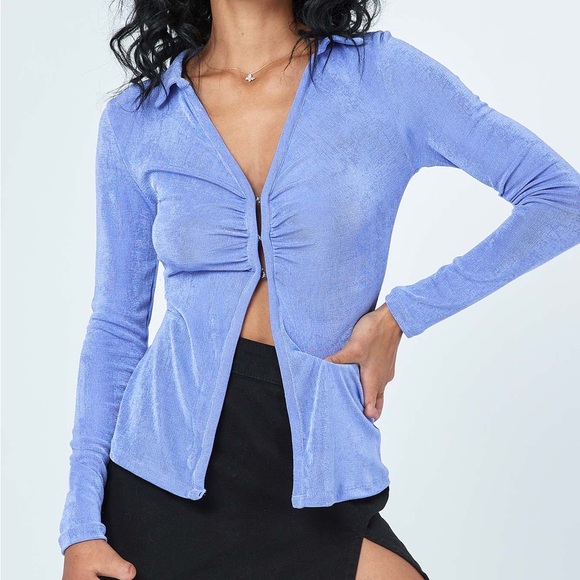 NWT Princess Polly Blue Long Sleeve Valeria Top US 4 - Picture 1 of 2